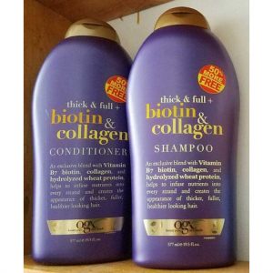 Bộ Gội Xả chống rụng tóc OGX Thick and Full Biotin and Collagen chai 577ml từ Mỹ